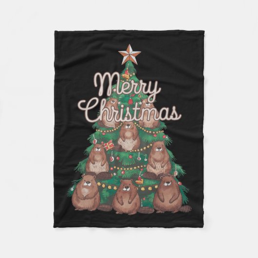 Beaver Xmas Tree Beaver Kerstboom Merry Chris Fleece Deken (Voorkant)