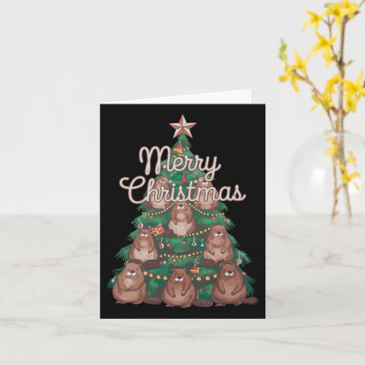 Beaver Xmas Tree Beaver Kerstboom Merry Chris Kaart (Gele Bloem)
