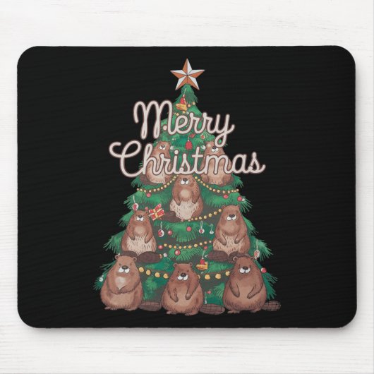 Beaver Xmas Tree Beaver Kerstboom Merry Chris Muismat (Voorkant)