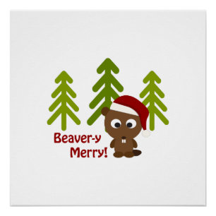 Beaver-y Merry! Cute Kerstbever Perfect Poster