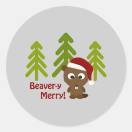 Beaver-y Merry! Cute Kerstbever Ronde Sticker