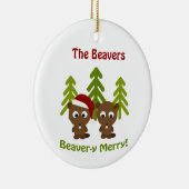 Beaver-y Merry! Kerstbeken Keramisch Ornament (Rechts)