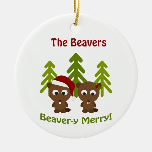 Beaver-y Merry! Kerstbeken Keramisch Ornament (Voorkant)