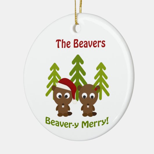 Beaver-y Merry! Kerstbeken Keramisch Ornament (Links)