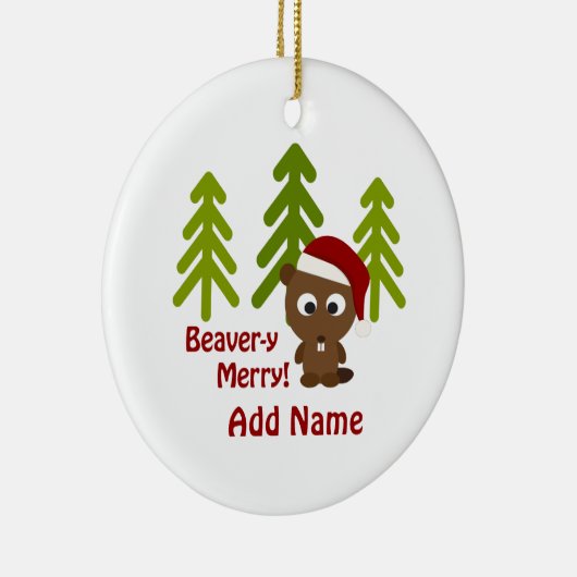 Beaver-y Merry! kerstbever Keramisch Ornament (Rechts)