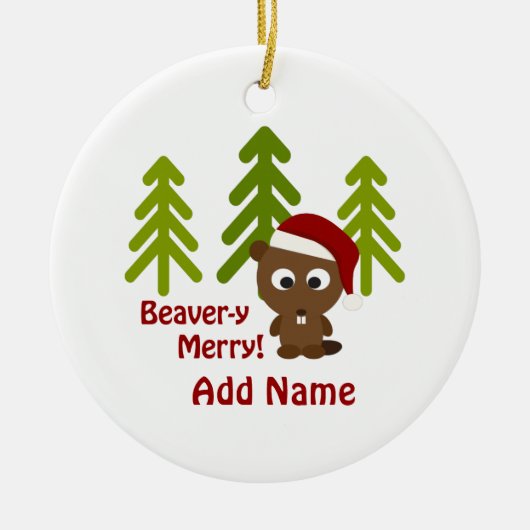 Beaver-y Merry! kerstbever Keramisch Ornament (Voorkant)