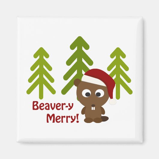 Beaver-y Merry! kerstbever Magneet (Voorkant)