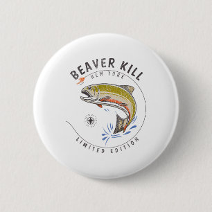 Beaverkill Rivier New York Fly Fishing Souvenir Be Ronde Button 5,7 Cm