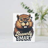 Beaverly Smart - Grappige Bever met een Grafische  Briefkaart (Staand voorkant)