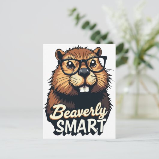 Beaverly Smart - Grappige Bever met een Grafische  Briefkaart (Staand voorkant)