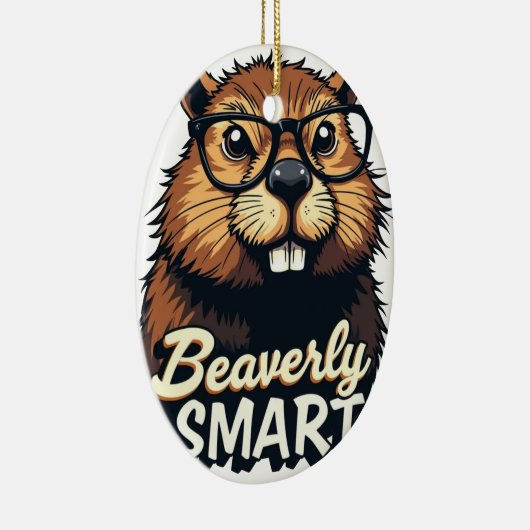 Beaverly Smart - Grappige Bever met een Grafische Keramisch Ornament (Rechts)