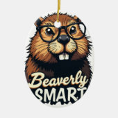Beaverly Smart - Grappige Bever met een Grafische  Keramisch Ornament (Voorkant)