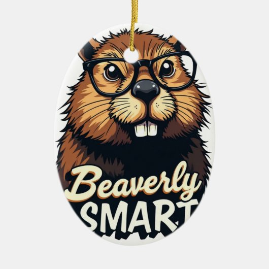 Beaverly Smart - Grappige Bever met een Grafische Keramisch Ornament (Voorkant)
