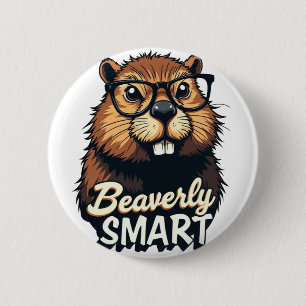 Beaverly Smart - Grappige Bever met een Grafische  Ronde Button 5,7 Cm