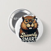 Beaverly Smart - Grappige Bever met een Grafische Ronde Button 5,7 Cm (Voorkant /achterkant)