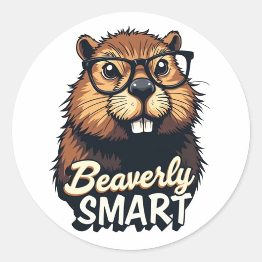 Beaverly Smart - Grappige Bever met een Grafische  Ronde Sticker (Voorkant)