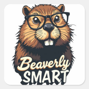 Beaverly Smart - Grappige Bever met een Grafische Vierkante Sticker