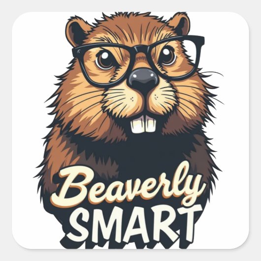 Beaverly Smart - Grappige Bever met een Grafische Vierkante Sticker (Voorkant)