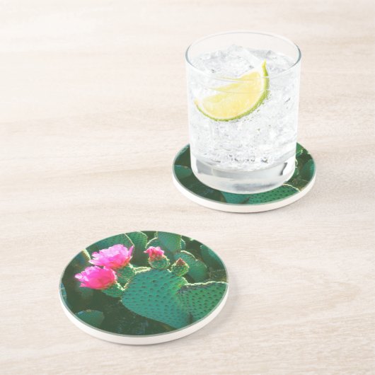 Beavertail Cactus Flowers Zandsteen Onderzetter (Zijkant)