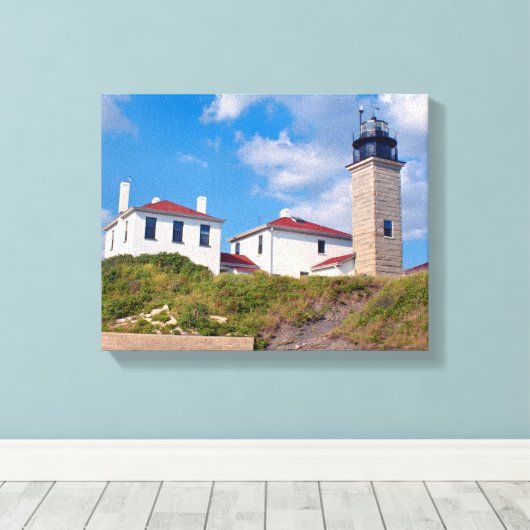 Beavertail Vuurtoren, Rhode Island Ingewikkeld Can Canvas Afdruk (Insitu (Houten vloer))