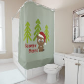 Beavery Merry! Cute Santa Beaver Douchegordijn (In situ)