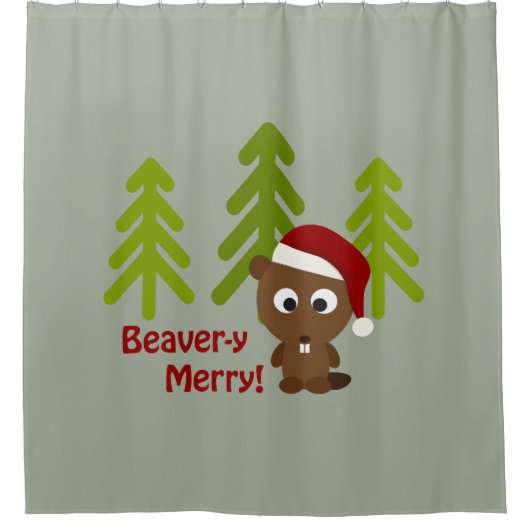 Beavery Merry! Cute Santa Beaver Douchegordijn (Voorkant)