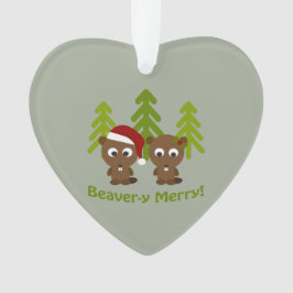 Beavery Merry kerstbever Couple Ornament