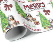 Bebaarde Collie Hond, Vogel, en Kerstboom Cadeaupapier (Rol Hoek)