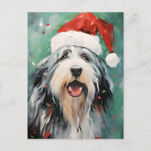 Bebaarde Collie Kerstborstel schilderen kunstwerk Briefkaart