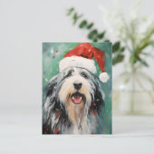 Bebaarde Collie Kerstborstel schilderen kunstwerk Briefkaart (Staand voorkant)