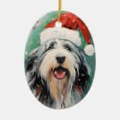 Bebaarde Collie Kerstborstel schilderen kunstwerk Keramisch Ornament (Voorkant)