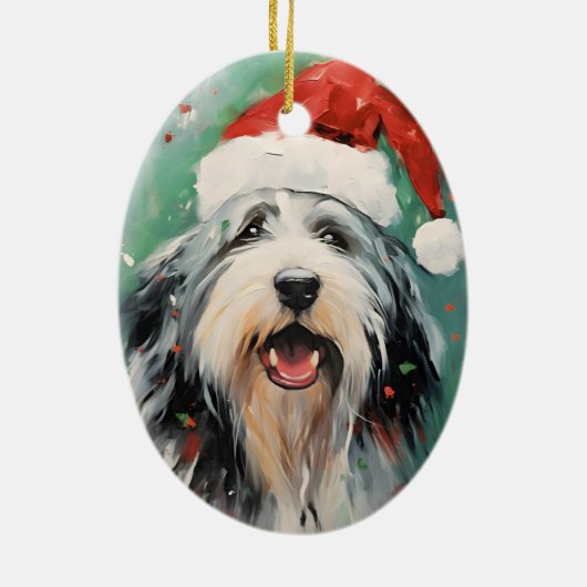 Bebaarde Collie Kerstborstel schilderen kunstwerk Keramisch Ornament (Achterkant)
