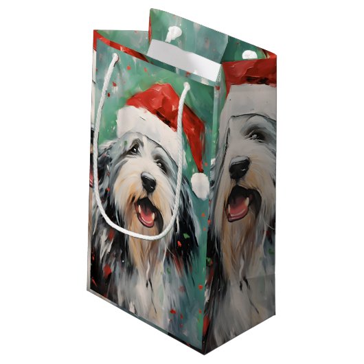 Bebaarde Collie Kerstborstel schilderen kunstwerk Klein Cadeauzakje (Achterkant Gekanteld)