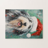 Bebaarde Collie Kerstborstel schilderen kunstwerk Legpuzzel (Horizontaal)