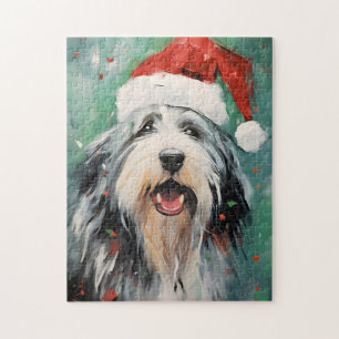 Bebaarde Collie Kerstborstel schilderen kunstwerk Legpuzzel