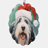 Bebaarde Collie Kerstborstel schilderen kunstwerk Ornament Kaart (Links)