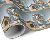 Bebaarde Collie met Doghouse Sandcastle Cadeaupapier (Rol Hoek)
