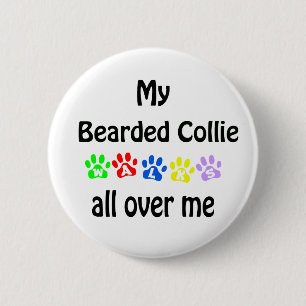 Bebaarde Collie Walks Design Ronde Button 5,7 Cm