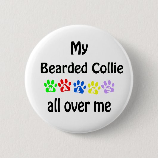 Bebaarde Collie Walks Design Ronde Button 5,7 Cm (Voorkant)