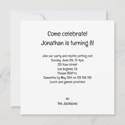 Bebaarde draak partij dieren, hagedis verjaardag kaart (Achterkant)