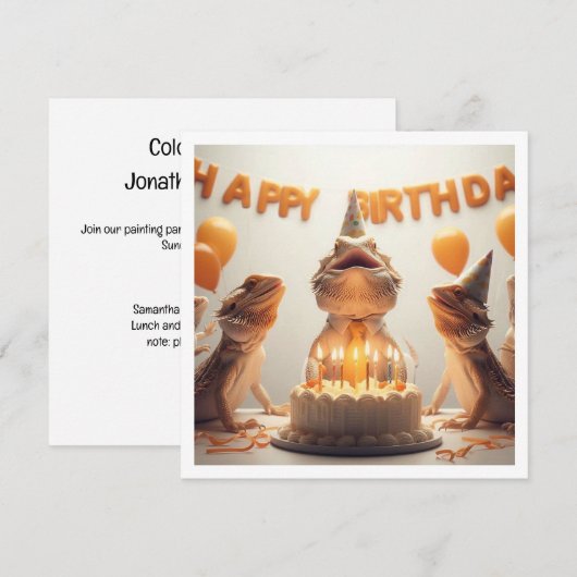 Bebaarde draken partij dieren, kameleon verjaardag kaart (Voorkant / Achterkant)