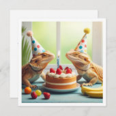 Bebaarde draken partij dieren, kameleon verjaardag kaart (Voorkant / Achterkant)