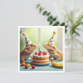 Bebaarde draken partij dieren, kameleon verjaardag kaart (Staand voorkant)