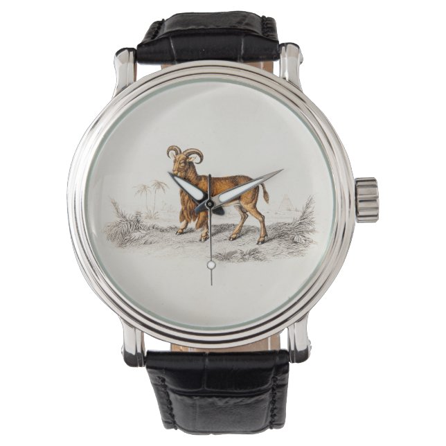  bebaarde geitentekening retro baardgeiten horloge (Voorkant)