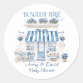 Bebe Cafe Bonjour Bebe Parijse thema Baby shower Ronde Sticker (Voorkant)