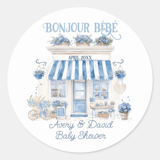 Bebe Cafe Bonjour Bebe Parijse thema Baby shower Ronde Sticker (Voorkant)