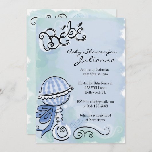 Bebe - Franse uitnodiging voor geïnspireerd baby s (Voorkant / Achterkant)