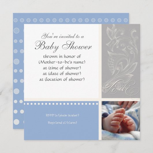 Bébé Modern Swirl n Dot - Baby Boy Shower Uitnodig Kaart (Voorkant / Achterkant)