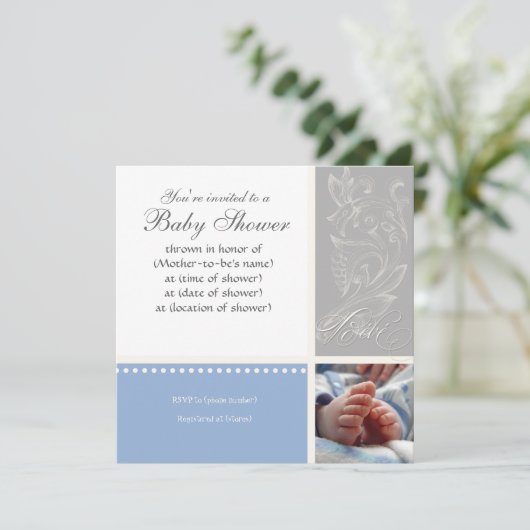 Bébé Modern Swirl n Dot - Baby Boy Shower Uitnodig Kaart (Staand voorkant)