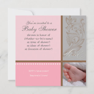 Bébé Modern Swirl n Dot - Baby Girl Shower Uitnodi Kaart